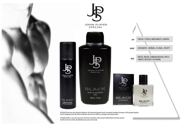 John Player Special Black Shower Gel 150 ml + Shampoo 150 ml + Deo Roll On 50 ml Travel-Set