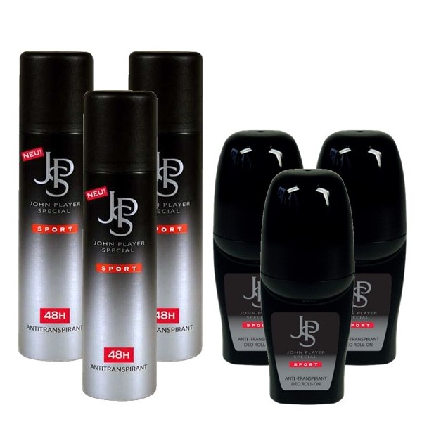 JPS Sport Anti Transpirant Deo Roll-On 3 x 50 ml + Deo Spray 3 x 150 ml